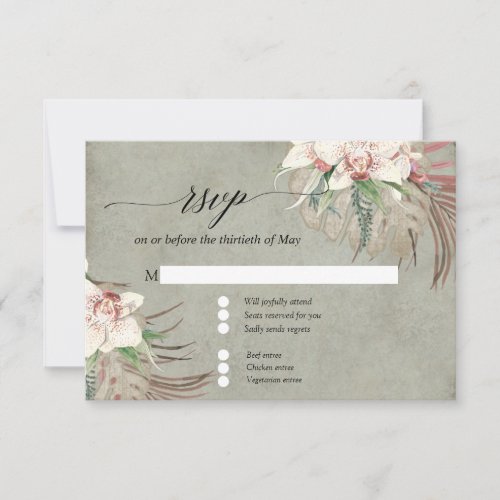 Sage Green Watercolor Floral Tropical Foliage RSVP