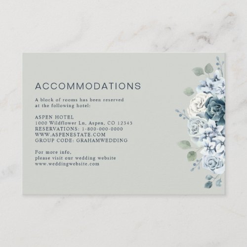 Sage Green Watercolor Floral Wedding Hotel Enclosure Card