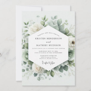 Sage Green Watercolor Floral Wedding Invitation
