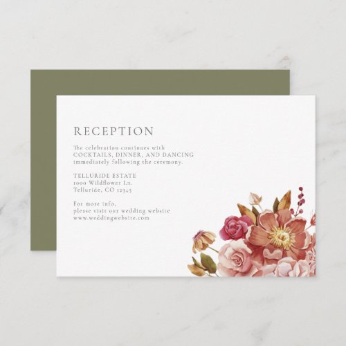 Sage Green Watercolor Floral Wedding Reception Enclosure Card