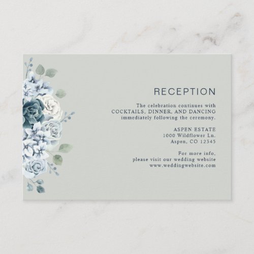 Sage Green Watercolor Floral Wedding Reception Enclosure Card