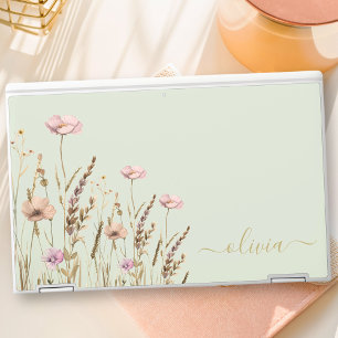 Sage Green Watercolor Floral Your Name Wildflower HP Laptop Skin