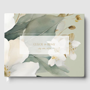 Sage Green Watercolor Flower & Foliage Wedding Guest Book
