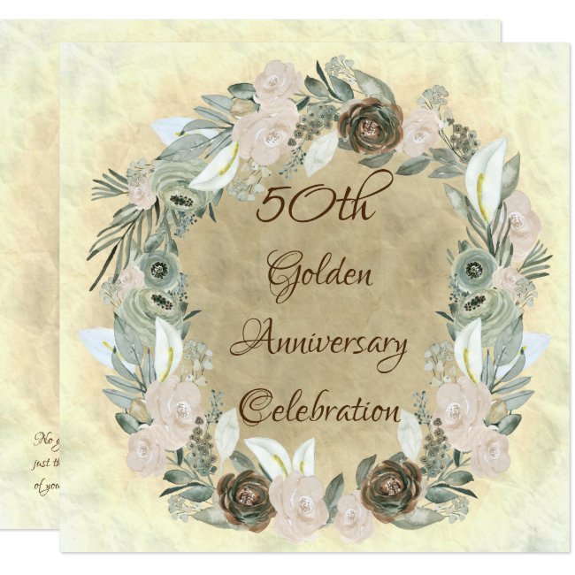 Sage Green Watercolor Flowers Golden Wedding Invitation