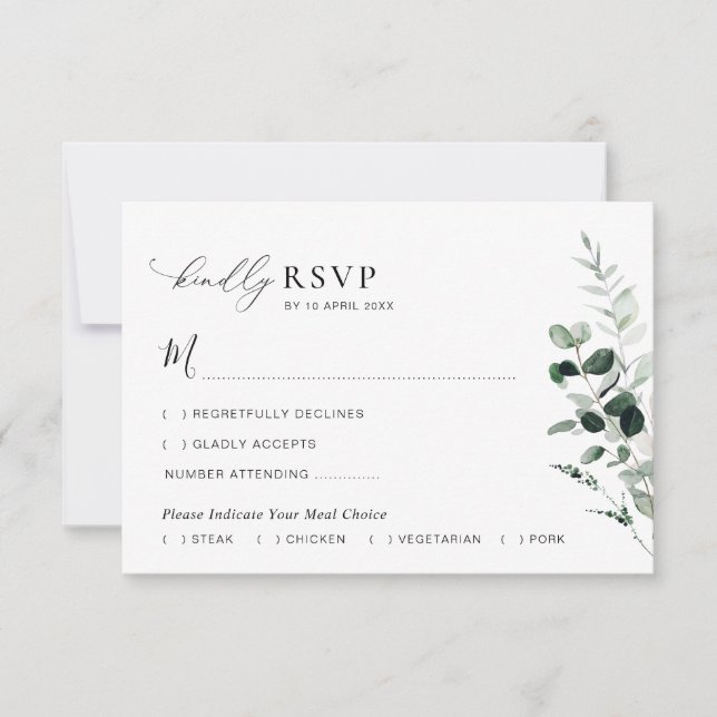 sage green watercolor flowers wedding RSVP card (Front)