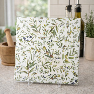 Sage Green Watercolor French Country Chic Olives Ceramic Tile