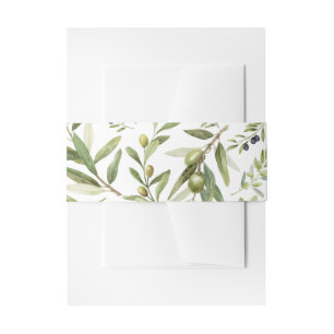 Sage Green Watercolor French Country Chic Olives Invitation Belly Band