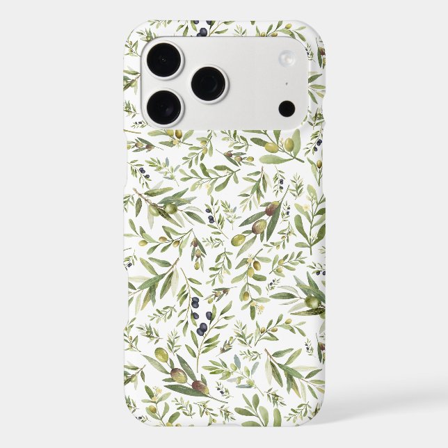 Sage Green Watercolor French Country Chic Olives iPhone Case (Back)
