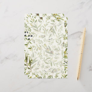 Sage Green Watercolor French Country Chic Olives Stationery