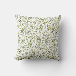 Sage Green Watercolor French Country Chic Olives Throw Pillow