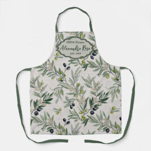 Sage Green Watercolor French Country Olive Name Apron
