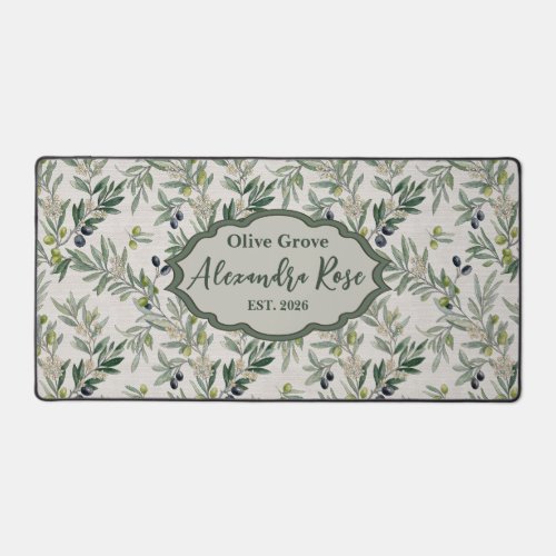 Sage Green Watercolor French Country Olive Name Desk Mat
