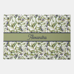 Sage Green Watercolor French Country Olive Name Doormat