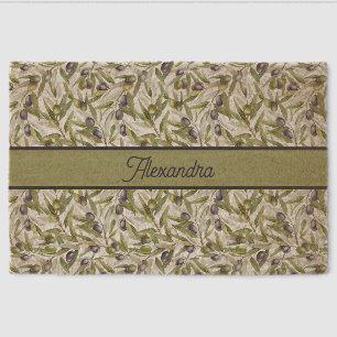 Sage Green Watercolor French Country Olive Name Fiber Doormat