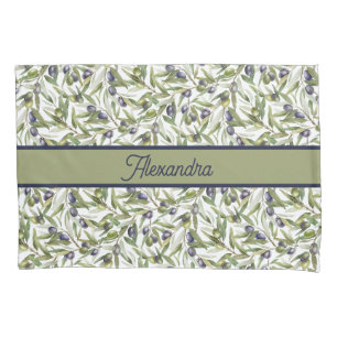 Sage Green Watercolor French Country Olive Name Pillow Case