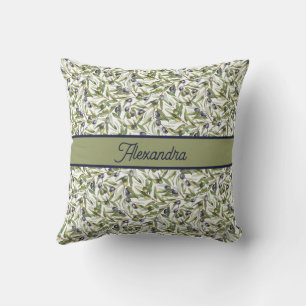 Sage Green Watercolor French Country Olive Name Throw Pillow