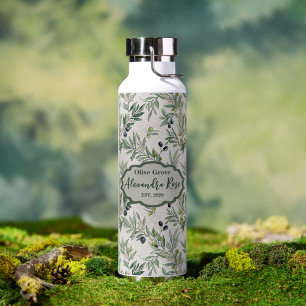 Sage Green Watercolor French Country Olive Name Water Bottle