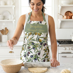 Sage Green Watercolor French Country Olive Pattern Apron