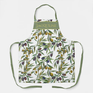 Sage Green Watercolor French Country Olive Pattern Apron