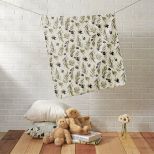 Sage Green Watercolor French Country Olive Pattern Baby Blanket