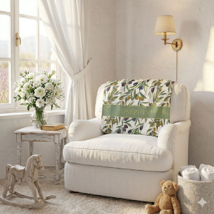 Sage Green Watercolor French Country Olive Pattern Baby Blanket