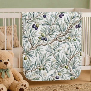 Sage Green Watercolor French Country Olive Pattern Baby Blanket