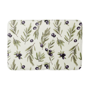Sage Green Watercolor French Country Olive Pattern Bath Mat