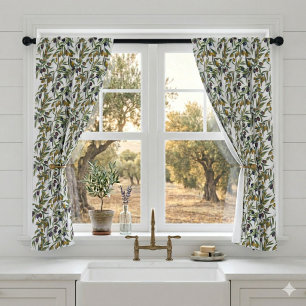 Sage Green Watercolor French Country Olive Pattern Blackout Curtains
