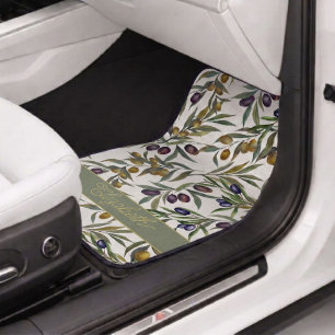 Sage Green Watercolor French Country Olive Pattern Car Floor Mat