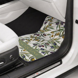 Sage Green Watercolor French Country Olive Pattern Car Floor Mat