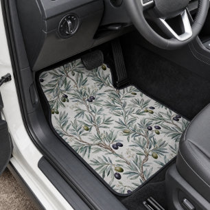 Sage Green Watercolor French Country Olive Pattern Car Floor Mat