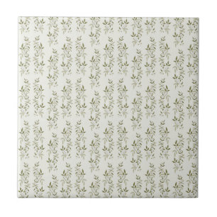 Sage Green Watercolor French Country Olive Pattern Ceramic Tile