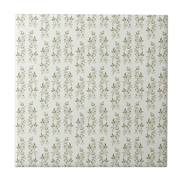 Sage Green Watercolor French Country Olive Pattern Ceramic Tile (Front)