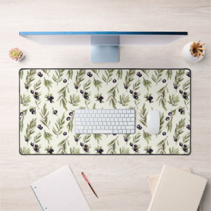 Sage Green Watercolor French Country Olive Pattern Desk Mat