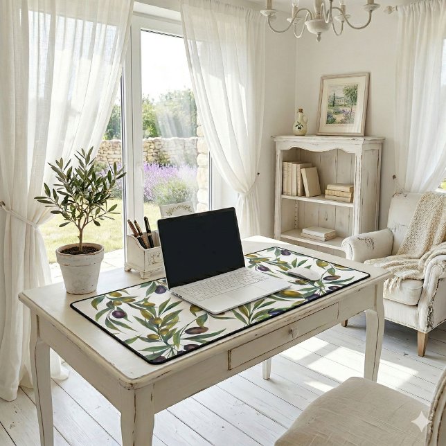 Sage Green Watercolor French Country Olive Pattern Desk Mat (Creator Uploaded)