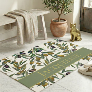Sage Green Watercolor French Country Olive Pattern Doormat