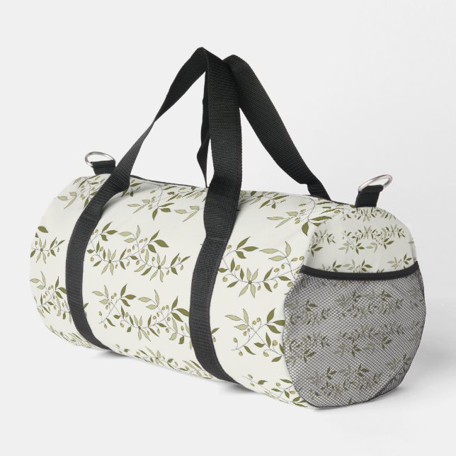 Sage Green Watercolor French Country Olive Pattern Duffle Bag (Right Corner)