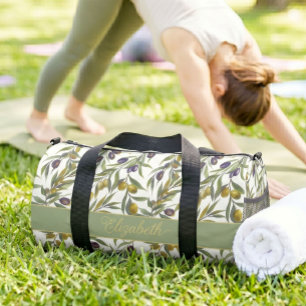 Sage Green Watercolor French Country Olive Pattern Duffle Bag