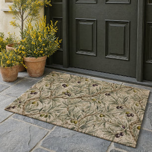 Sage Green Watercolor French Country Olive Pattern Fiber Doormat