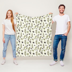 Sage Green Watercolor French Country Olive Pattern Fleece Blanket
