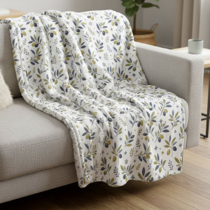Sage Green Watercolor French Country Olive Pattern Fleece Blanket