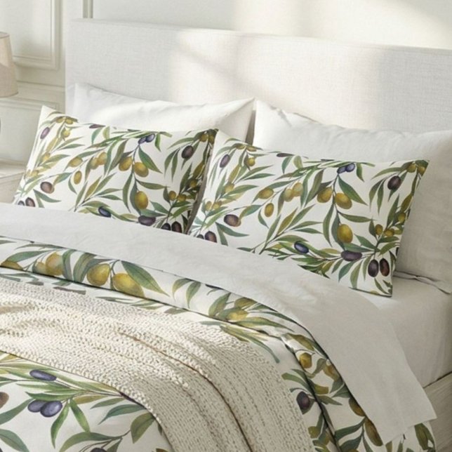 Sage Green Watercolor French Country Olive Pattern Pillow Case (Creator Uploaded)