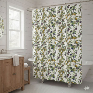Sage Green Watercolor French Country Olive Pattern Shower Curtain
