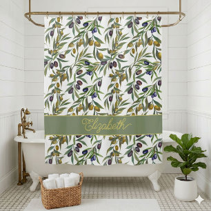Sage Green Watercolor French Country Olive Pattern Shower Curtain