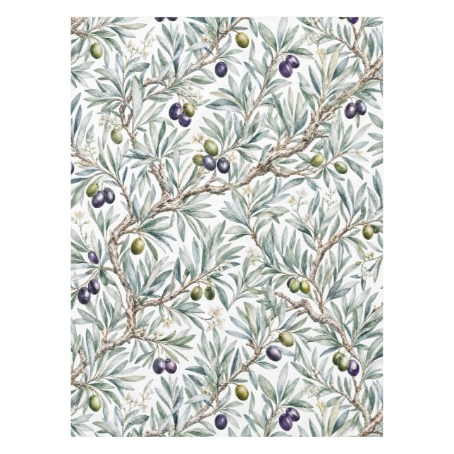 Sage Green Watercolor French Country Olive Pattern Tablecloth (Front)
