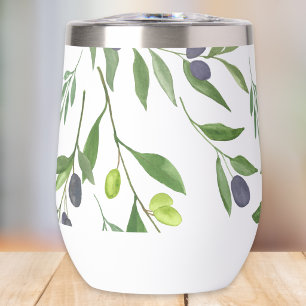 Sage Green Watercolor French Country Olive Pattern Thermal Wine Tumbler