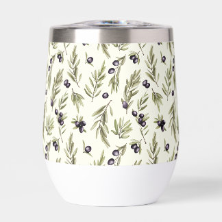 Sage Green Watercolor French Country Olive Pattern Thermal Wine Tumbler