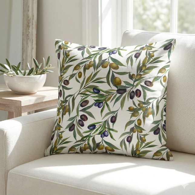 Sage Green Watercolor French Country Olive Pattern Throw Pillow (Creator Uploaded)