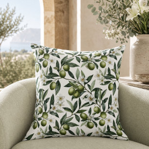 Sage Green Watercolor French Country Olive Pattern Throw Pillow