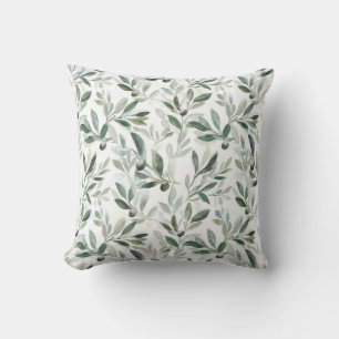 Sage Green Watercolor French Country Olive Pattern Throw Pillow
